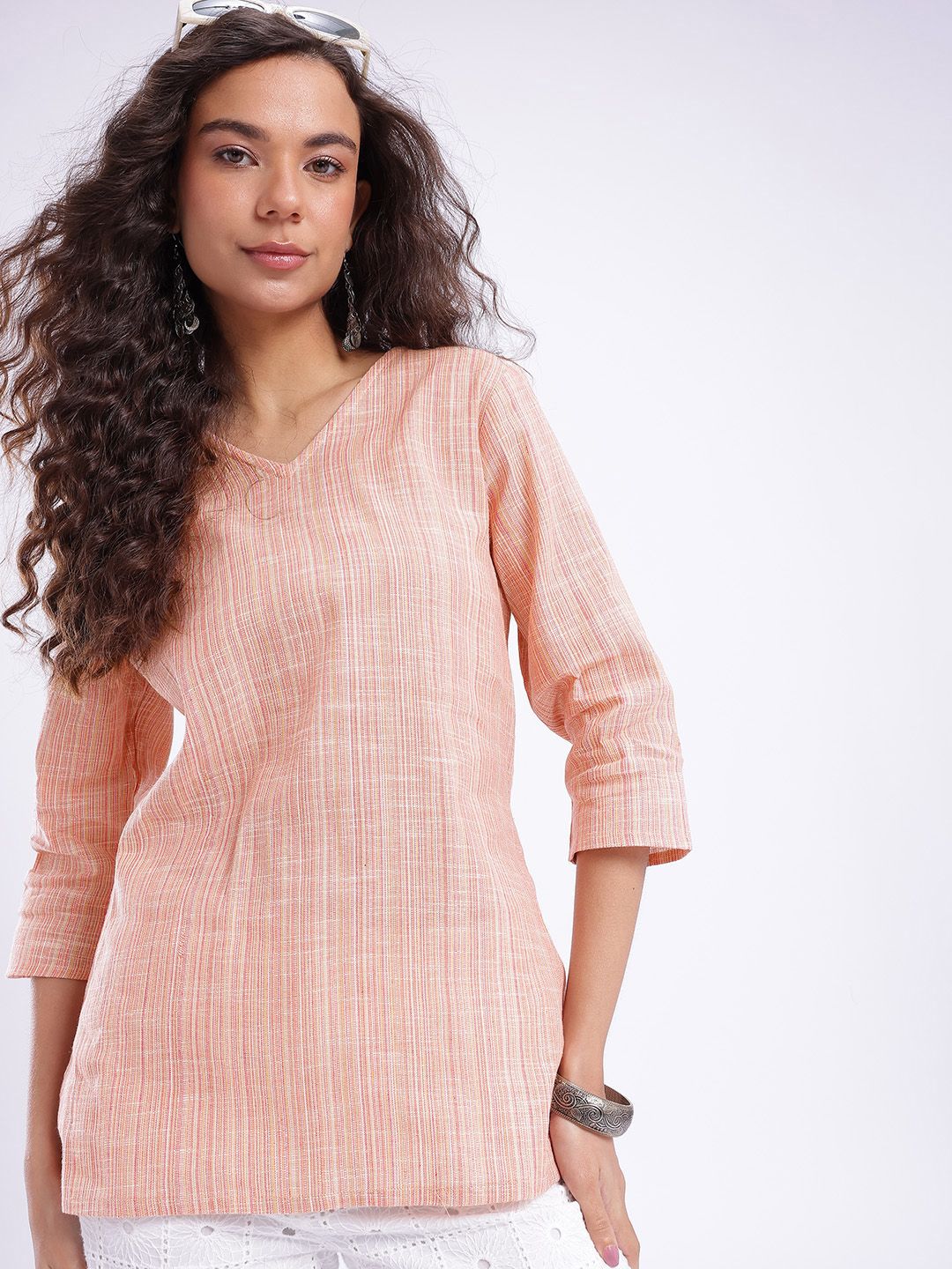 Anouk Rustic Striped V-Neck Straight Kurti-picture-31