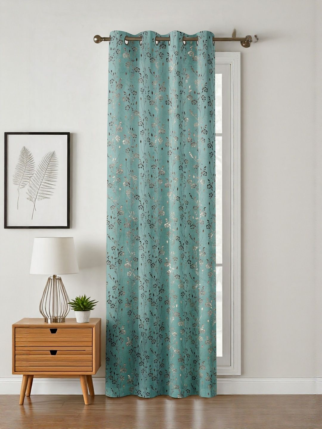 GEET CREATIONS Blue & Gold Toned Floral Velvet Room Darkening Window Curtain-picture-22