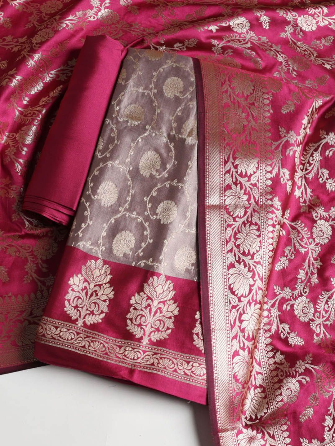 Meena Bazaar Ethnic Motifs Woven Design Unstitched Dress Material