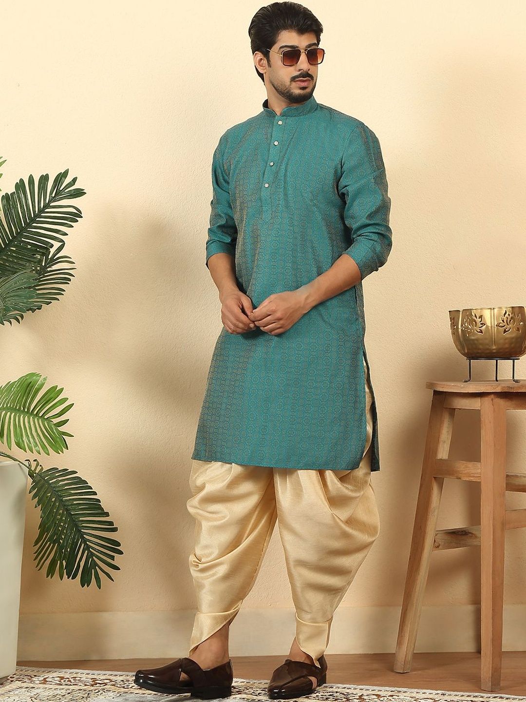 KRAFT INDIA Men Ethnic Motifs Woven Design Kurta With Dhoti Pants-picture-26