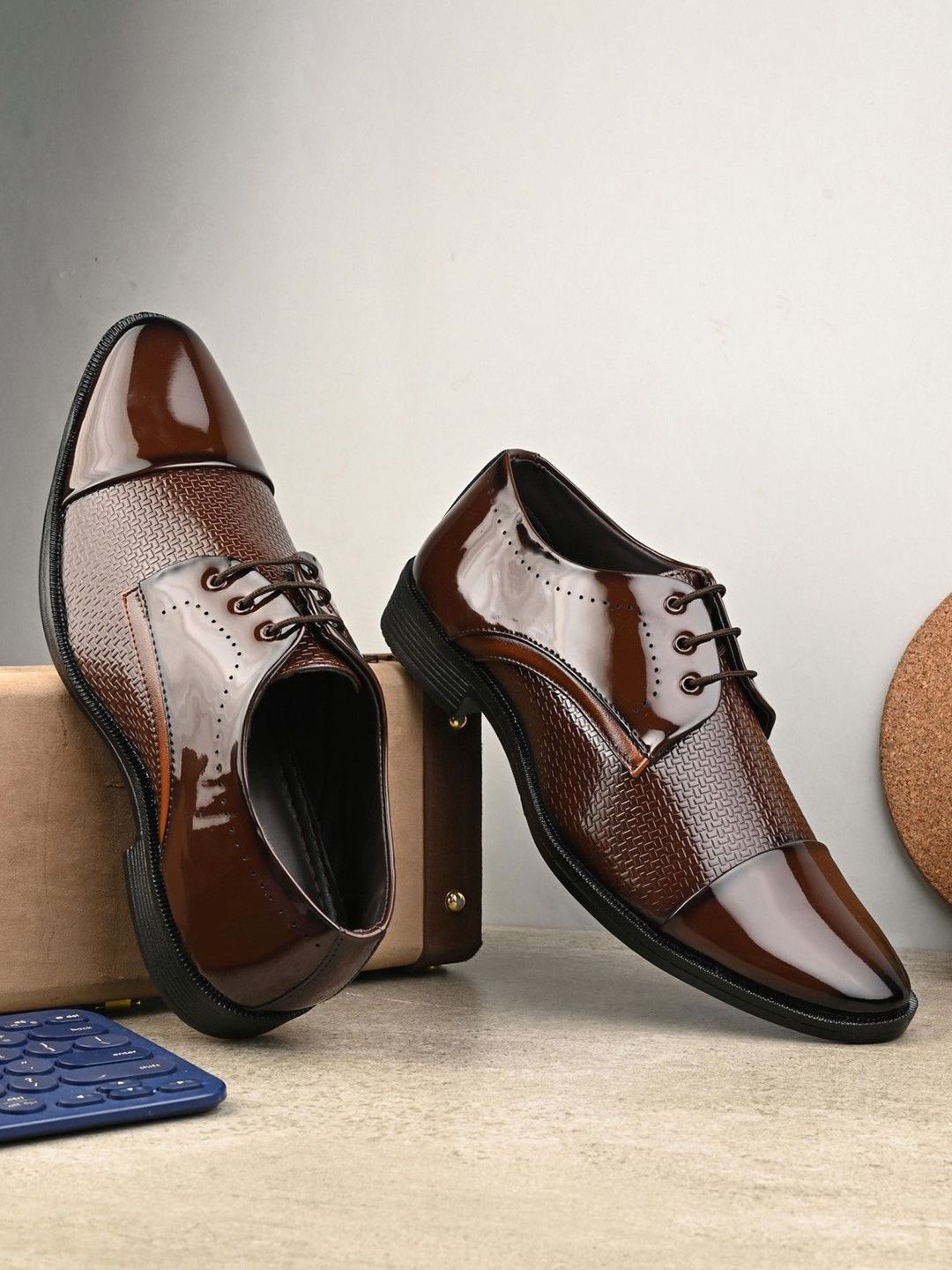 LEEPEETER Men Textured Round Toe Lace-Ups Formal Derbys-image-19