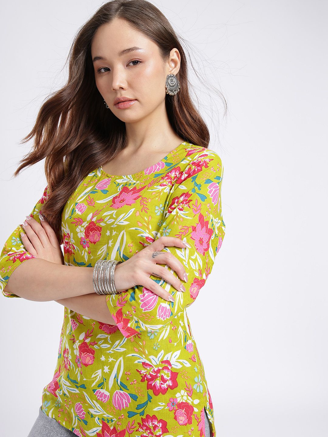 Anouk Rustic Floral Printed Round Neck Straight Kurti-picture-49