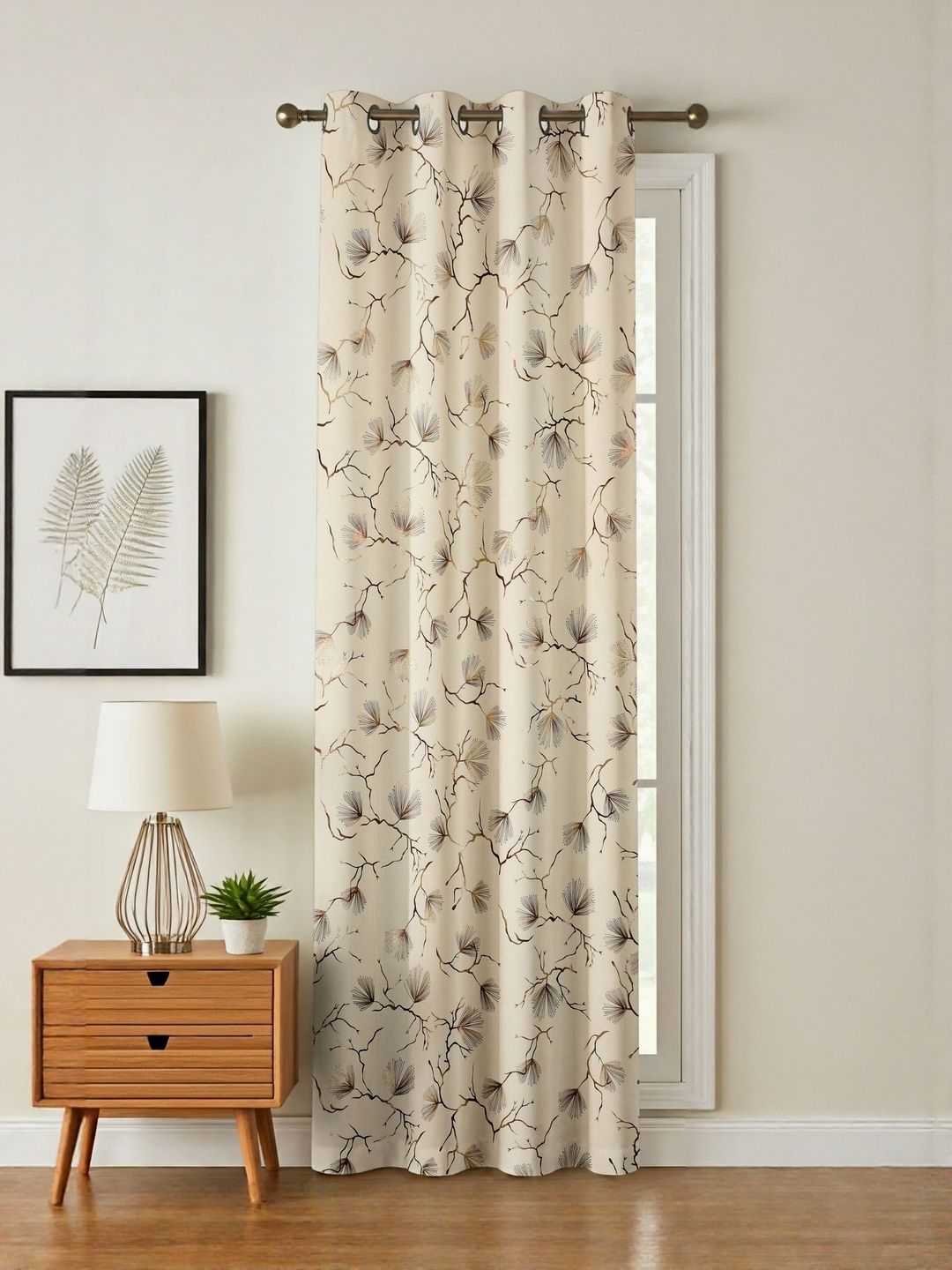 GEET CREATIONS Cream & Brown Floral Printed Room Darkening Velvet Window Curtain-picture-34