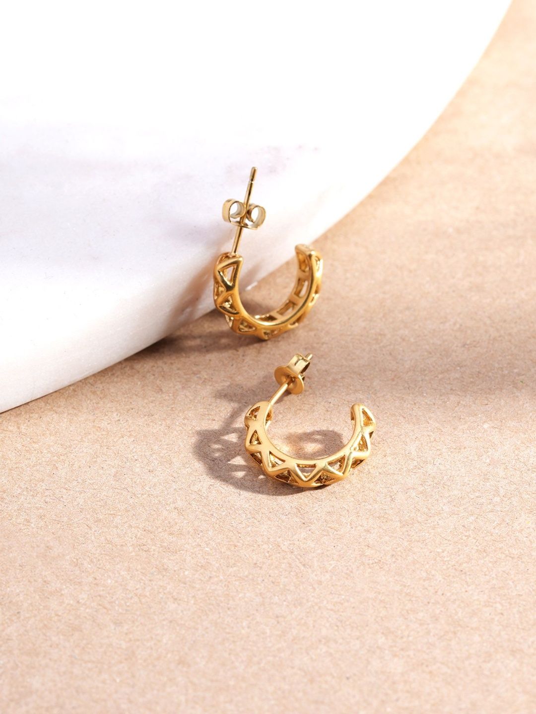 PALMONAS Gold-Plated Stainless Steel Waterproof & Anti-Tarnish Half Hoop Earrings-picture-33