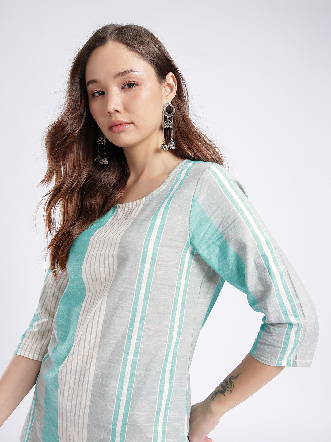 Anouk Rustic Striped Round Neck Straight Kurti-picture-26