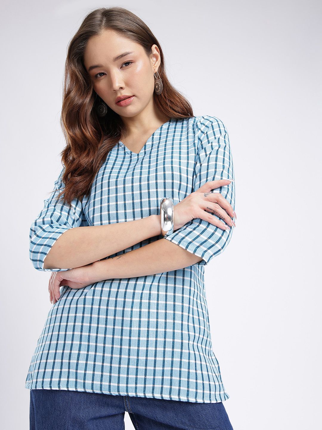 Anouk Rustic Checked V-Neck Kurti-picture-28