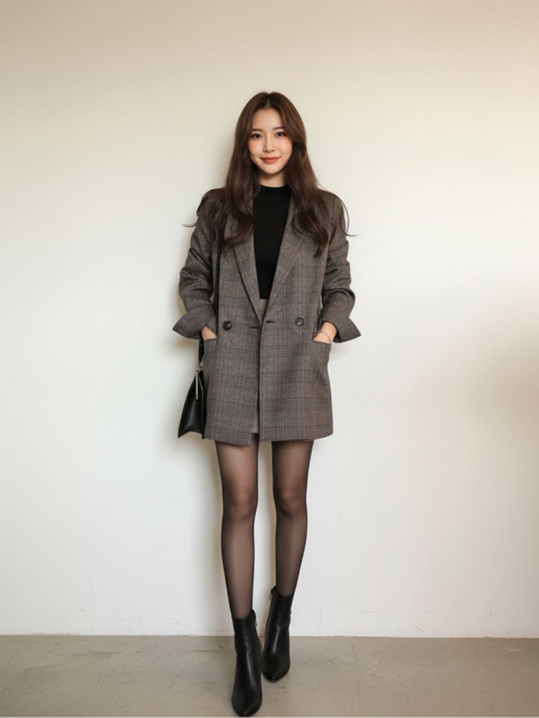 all about you Women Checked Notched Lapel Collared Overcoat-picture-12