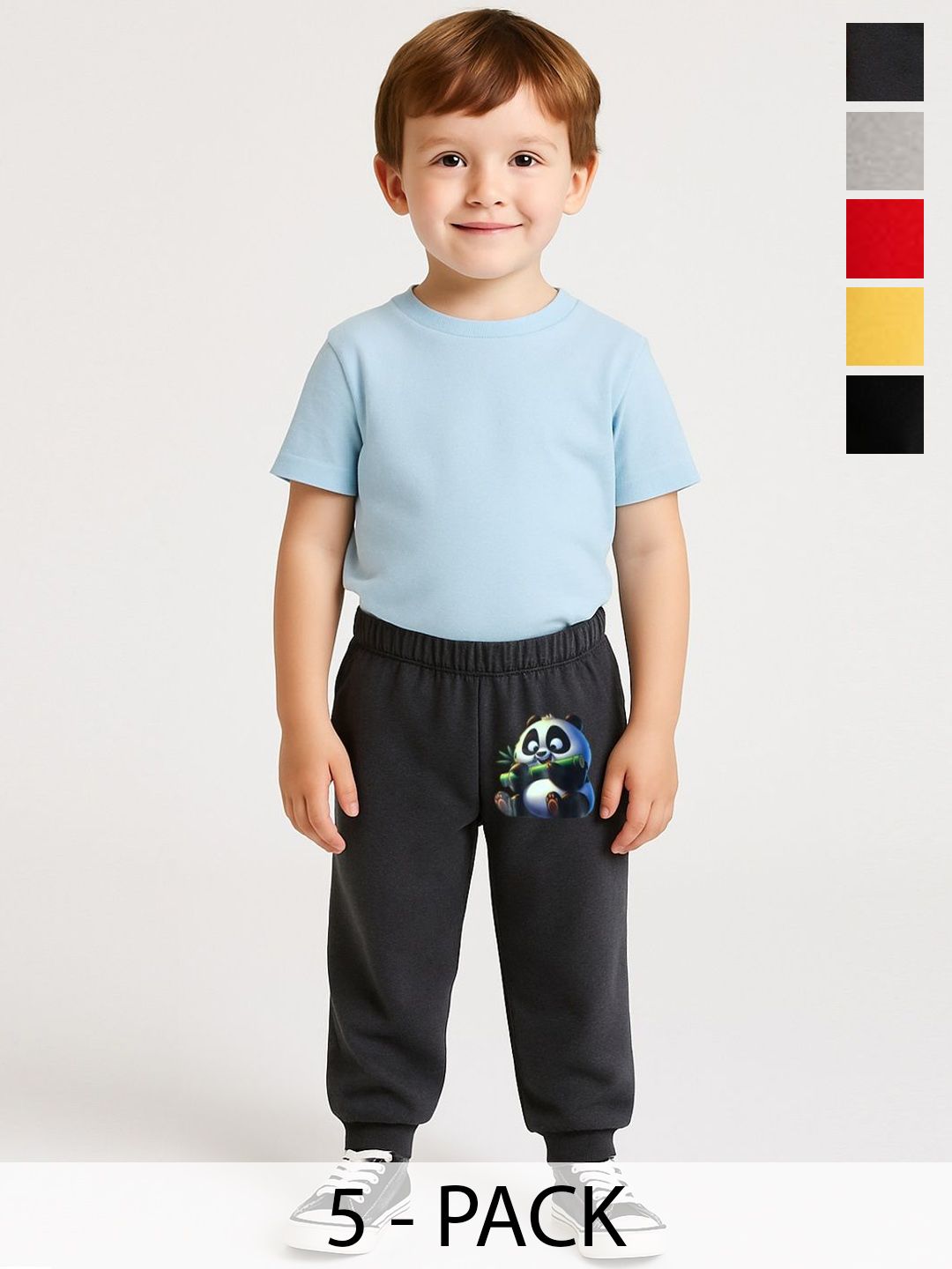 YK Kids Pack Of 5 Printed Mid-Rise Warm Winter Joggers-picture-37
