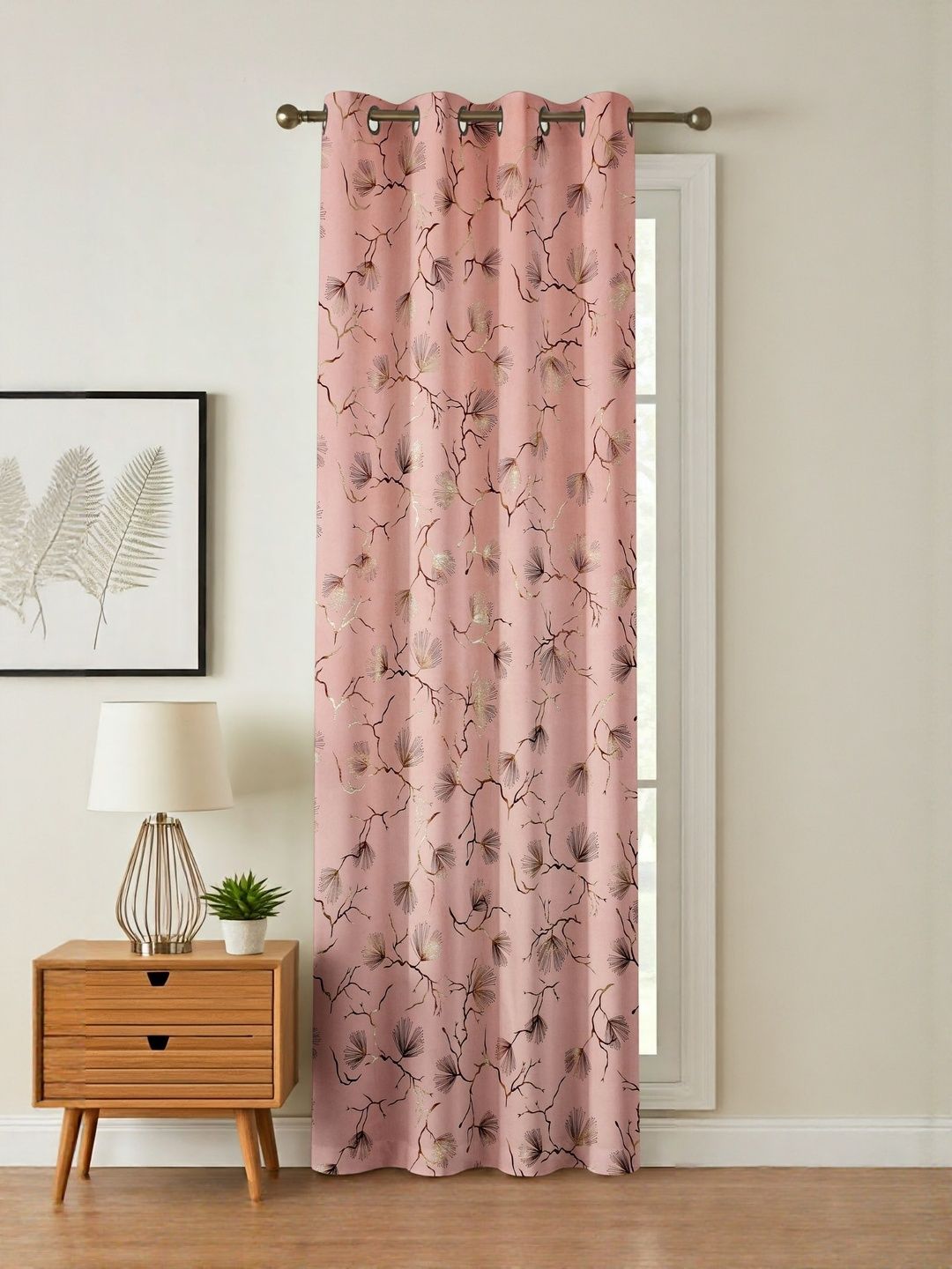 GEET CREATIONS Pink & Gold-Toned Floral Printed Room Darkening Velvet Long Door Curtain-picture-16