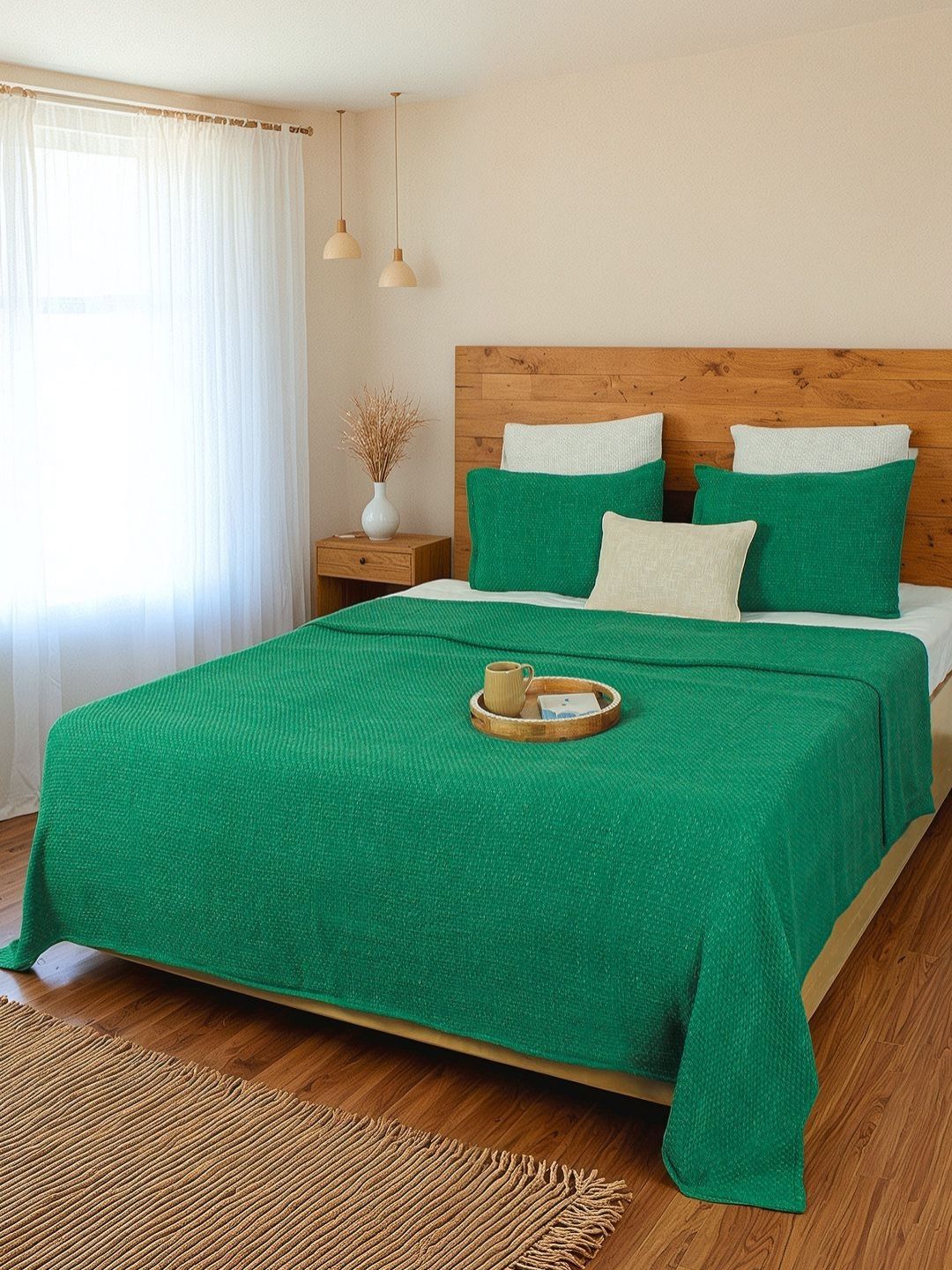 House This Green & White Self-Designed Double Queen Bed Cover-picture-35