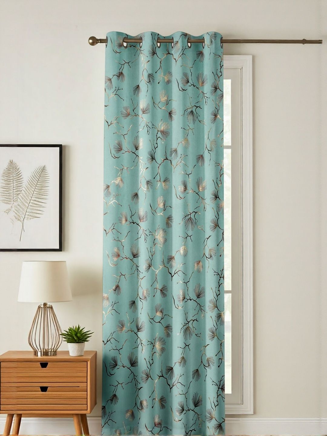 GEET CREATIONS Blue Floral Velvet Room Darkening Window Curtain-picture-25