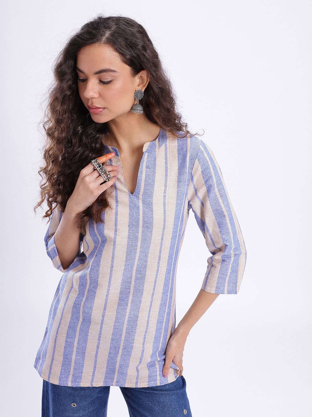 Anouk Rustic Striped V-Neck Kurti-picture-19