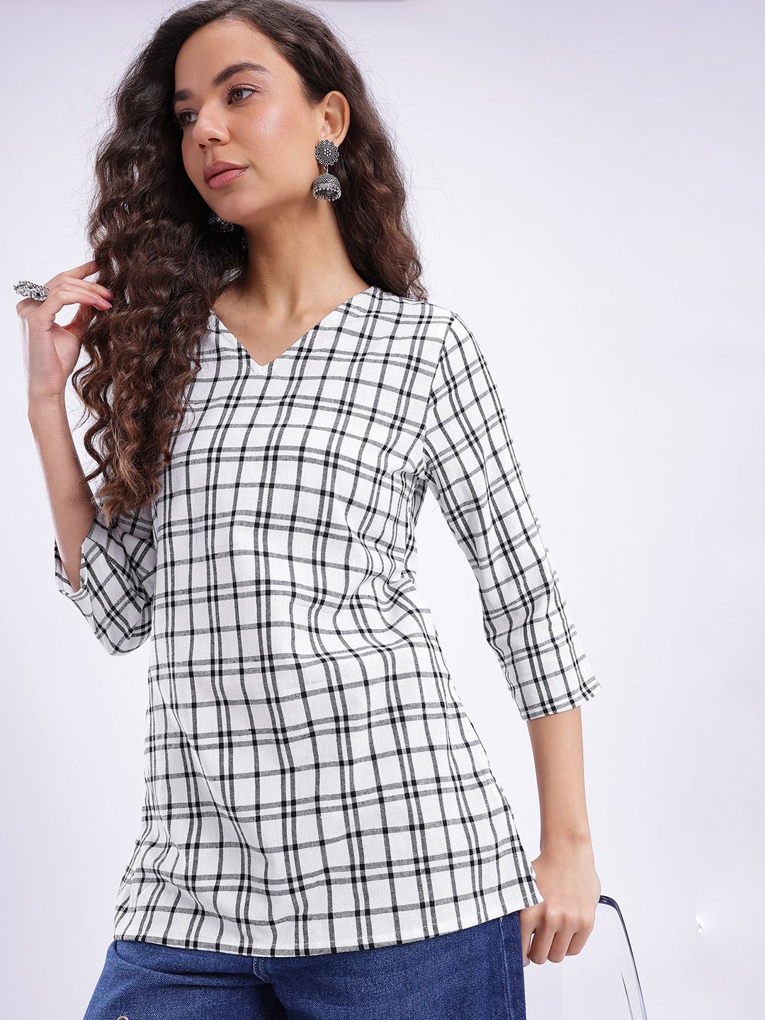 Anouk Rustic Checked V-Neck Kurti-picture-49