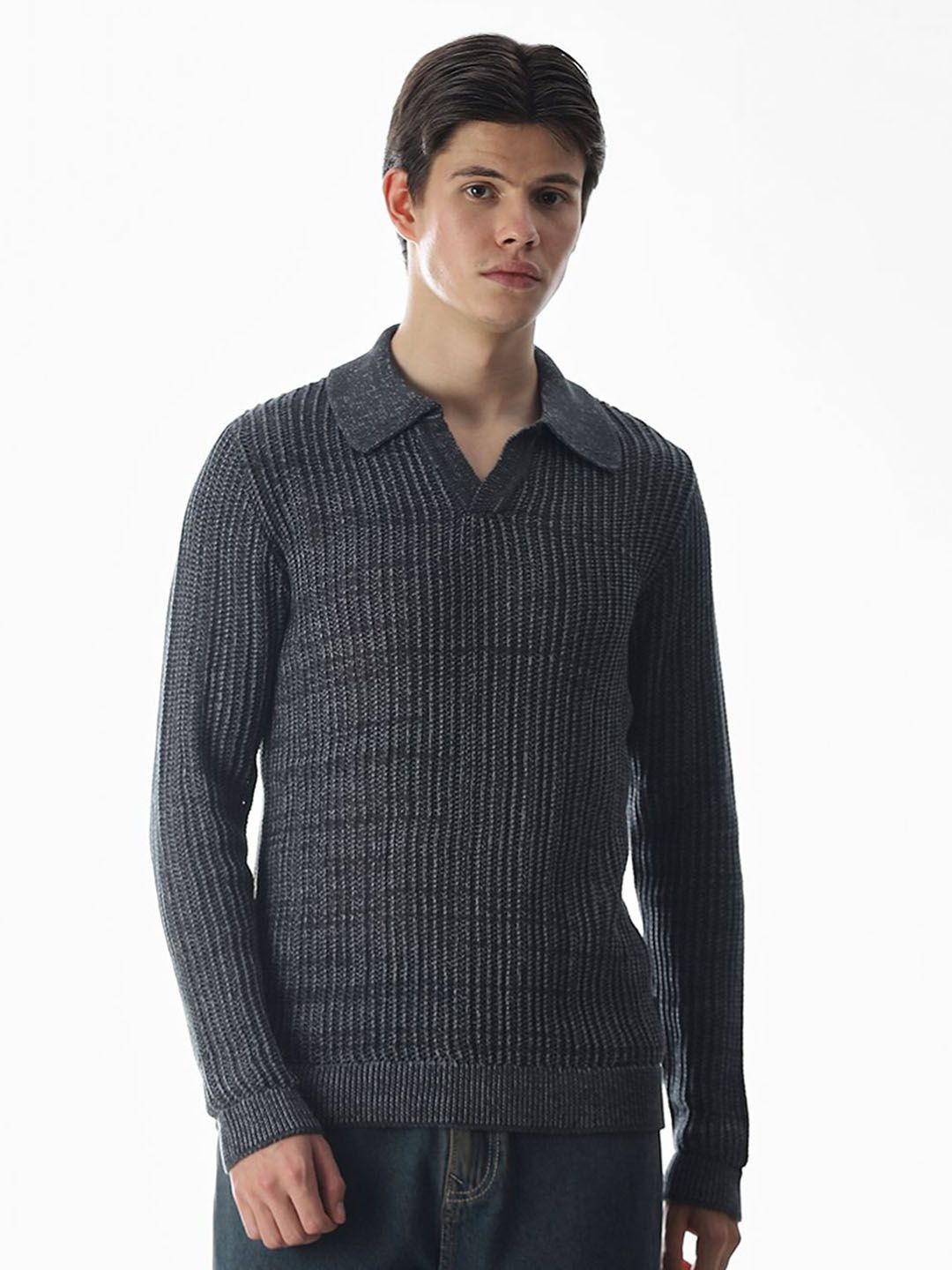 Jack & Jones Self Design Shirt Collar Pure Cotton Pullover Sweaters-picture-17