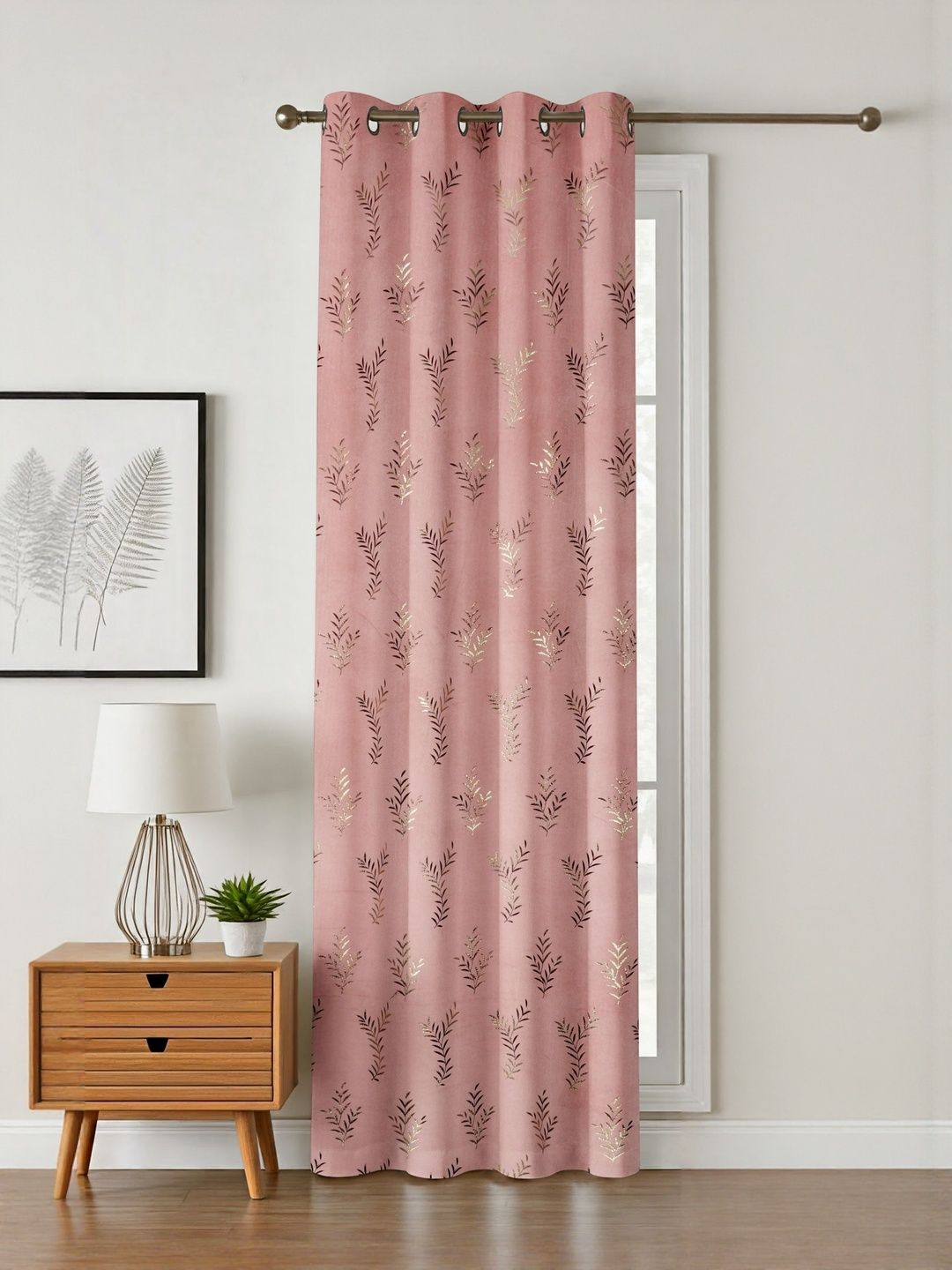GEET CREATIONS Pink & Gold-Toned Floral Printed Room Darkening Velvet Long Door Curtain-picture-20