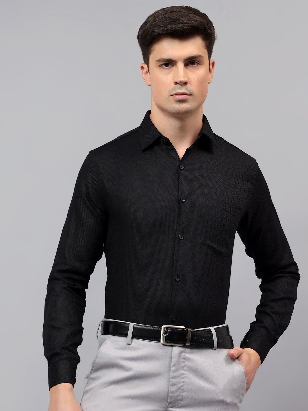 Yugnik Men Smart Slim Fit Textured Spread Collar Cotton Formal Shirt-picture-36