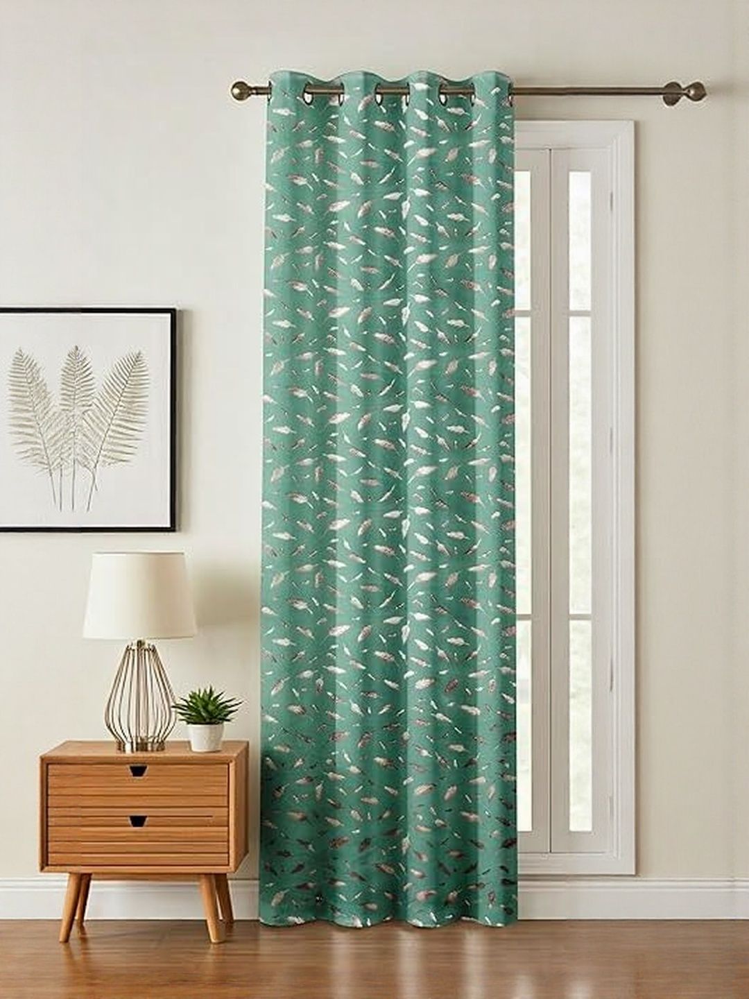 GEET CREATIONS Green & Gold Floral Printed Room Darkening Velvet Window Curtain-picture-30