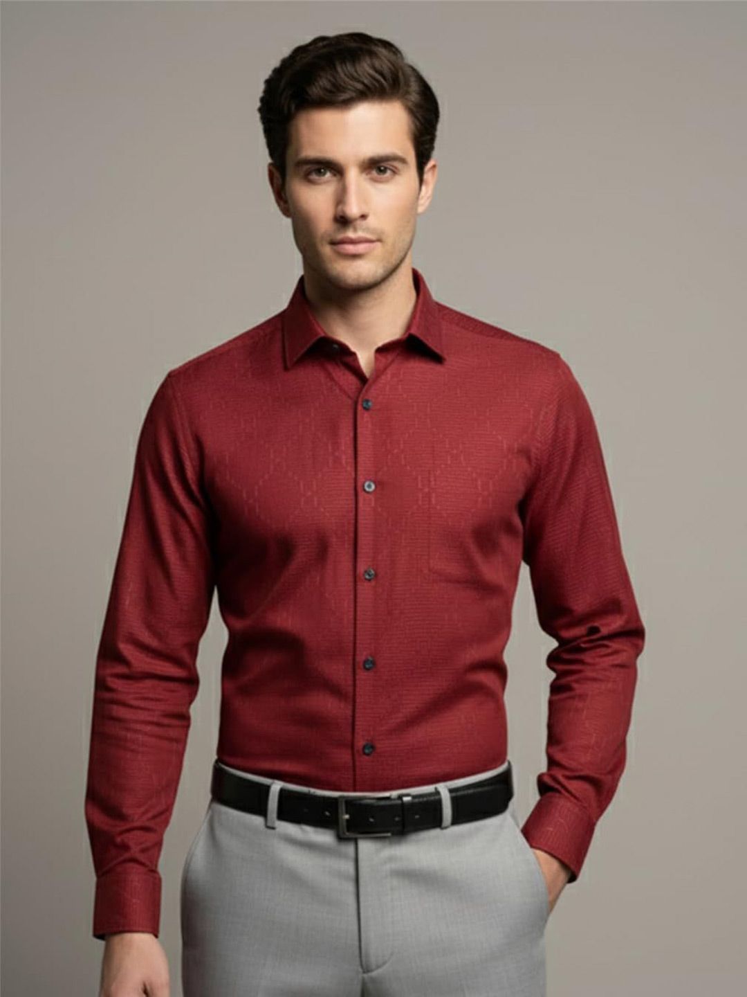 Yugnik Smart Slim Fit Spread Collar Self Design Cotton Formal Shirt-image-12