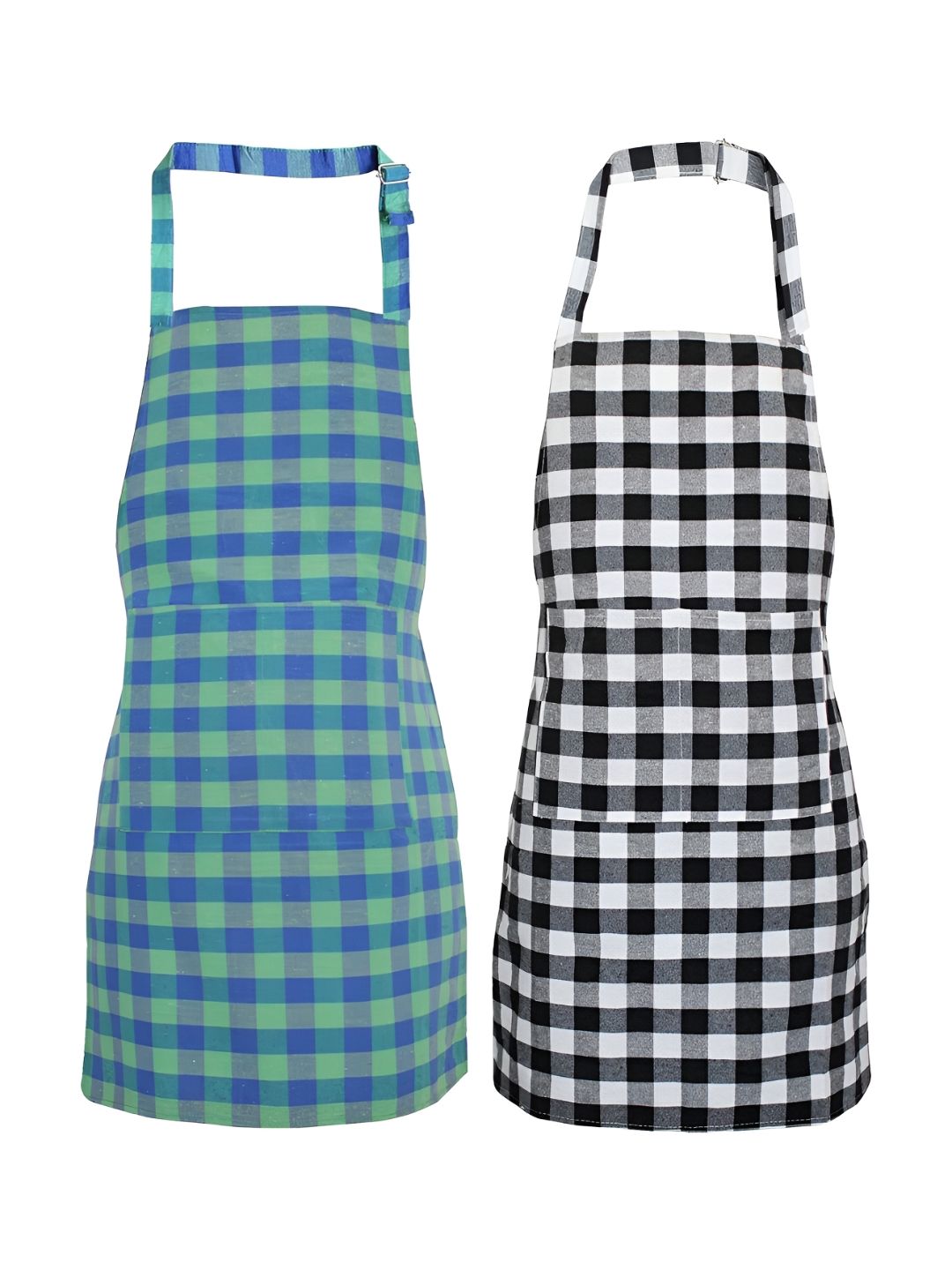 DESNUDA 2-Pcs Green & White Checked Waterproof Aprons-image-4