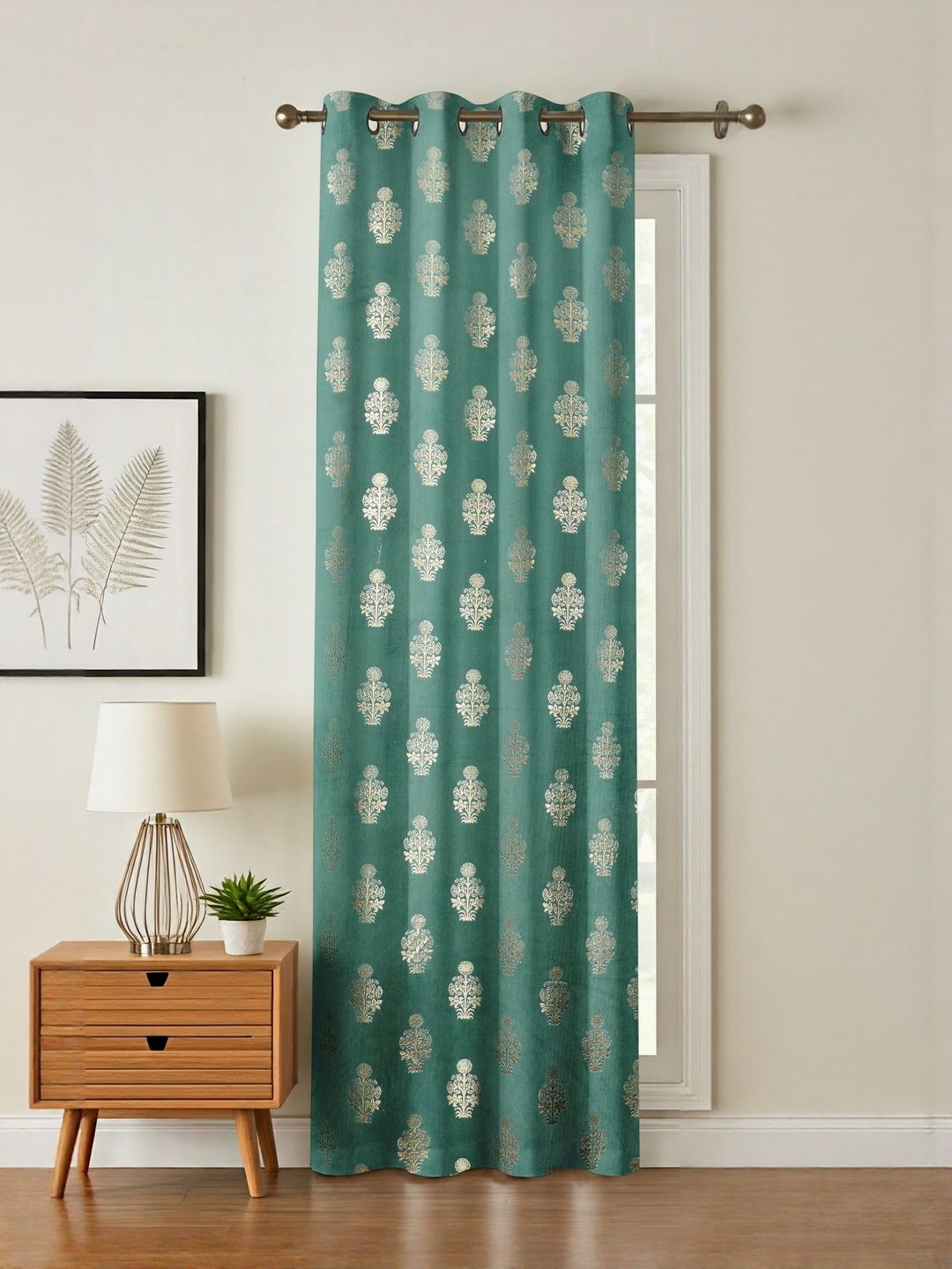 GEET CREATIONS Blue & Gold Toned Floral Printed Room Darkening Window Eyelet Curtain-picture-38