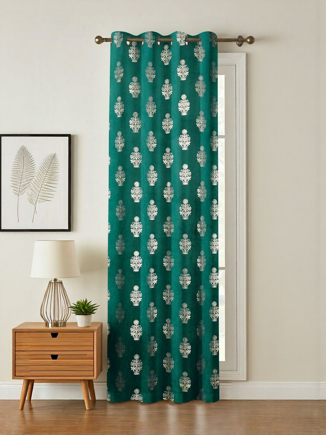 GEET CREATIONS Blue Printed Room Darkening Velvet Door Eyelet Curtain-picture-51