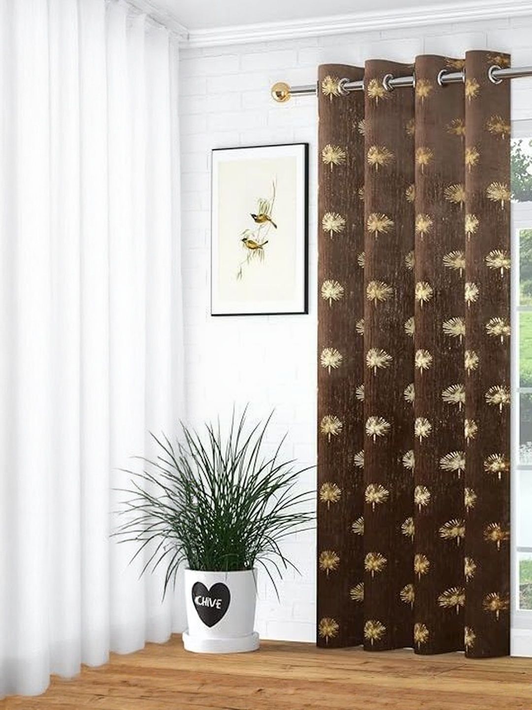 GEET CREATIONS Brown & Gold Velvet Room Darkening Long Door Curtain-picture-47