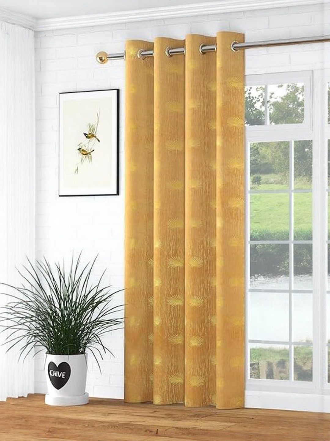 GEET CREATIONS Gold Self Design Velvet Room Darkening Long Door Curtain-picture-50