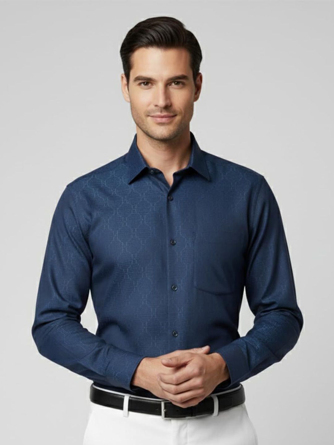 Yugnik Men Smart Slim Fit Textured Spread Collar Cotton Formal Shirt-picture-28