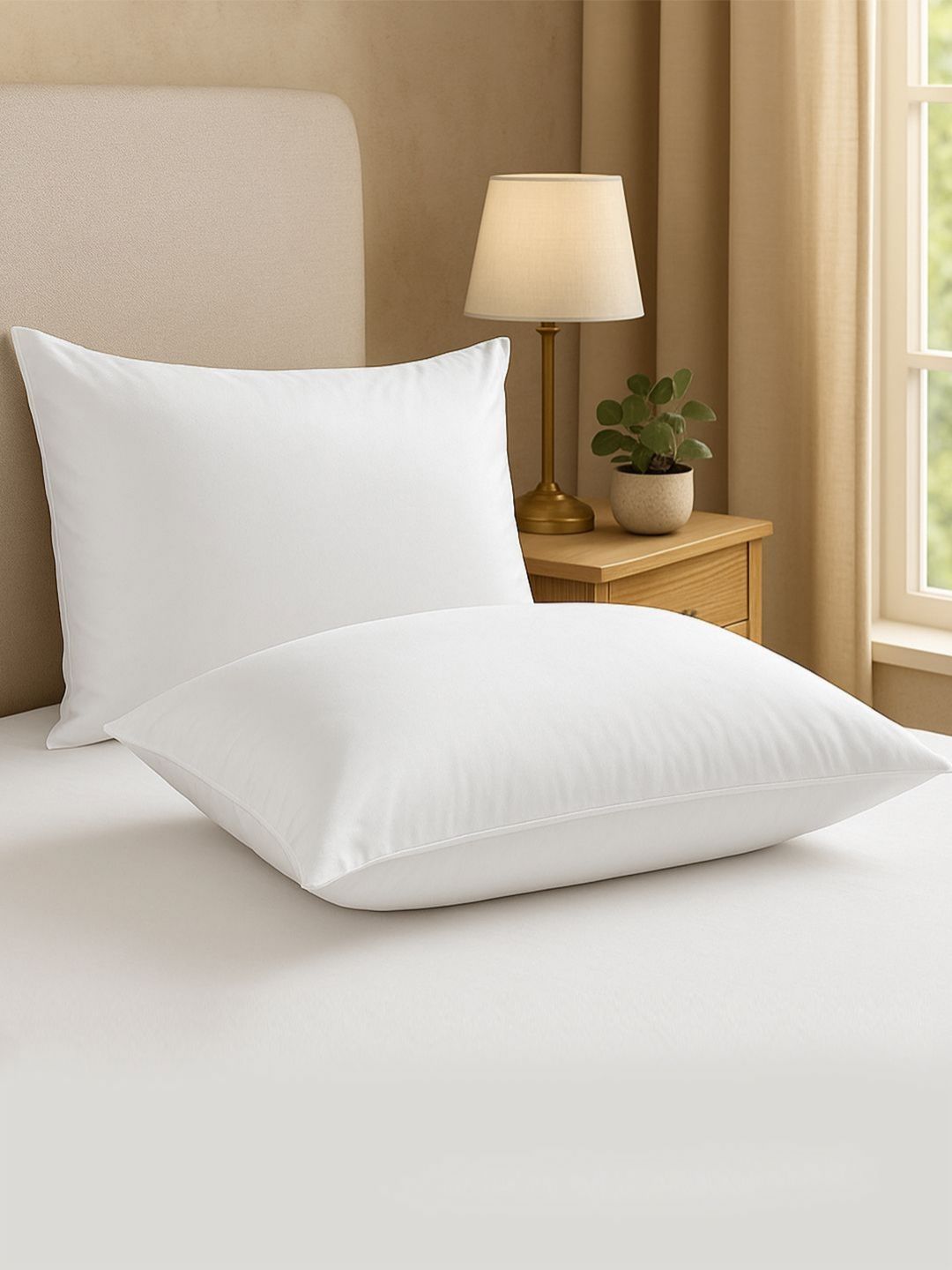 Welspun White Fibre Filled Polycotton Breathable Sleep Pillow-image-17