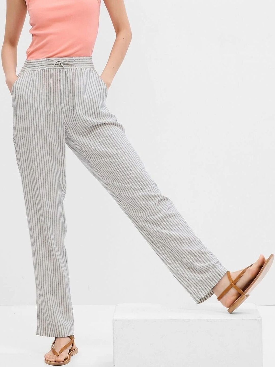 GAP Women Striped Slim Tapered Fit Mid-Rise Trouser-picture-22
