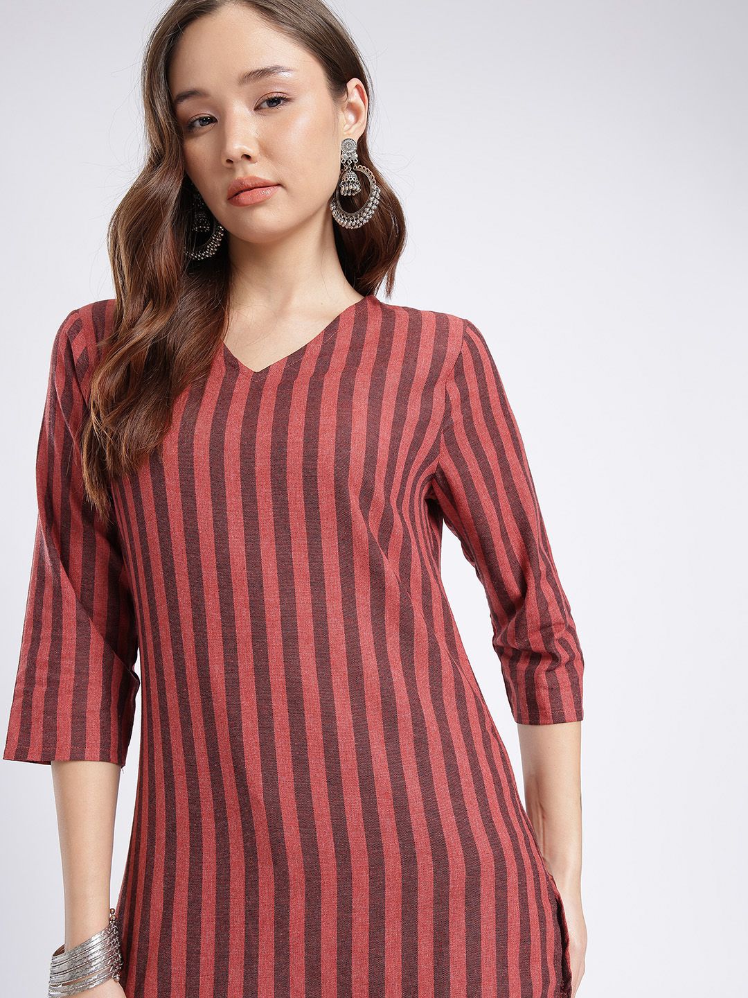 Anouk Rustic Striped V-Neck Kurti-picture-20