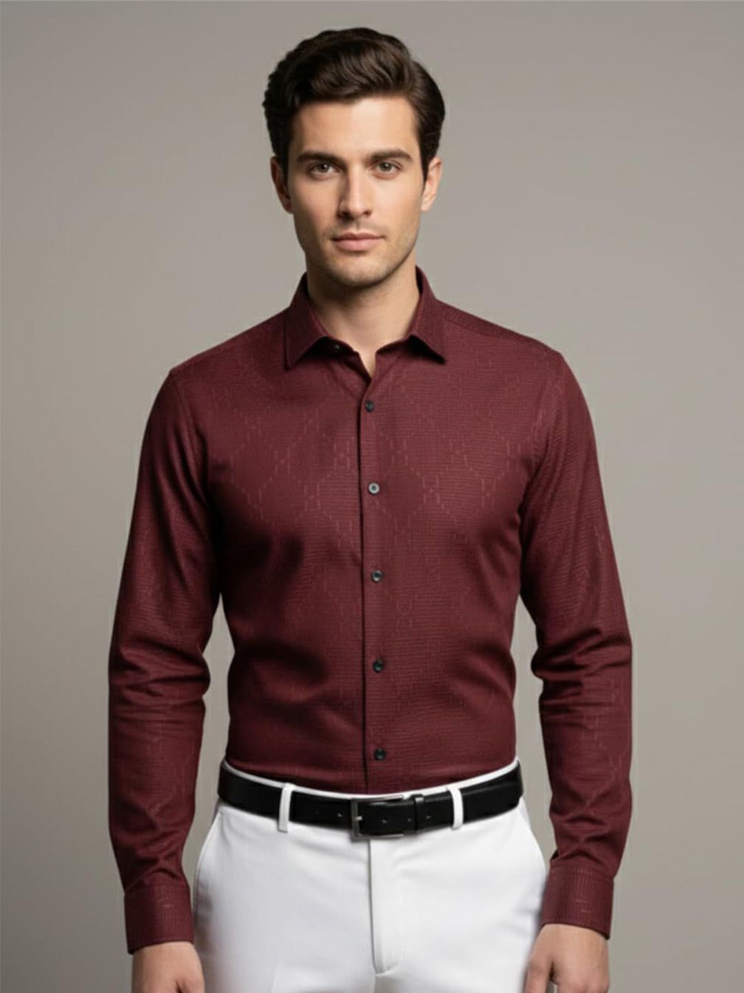Yugnik Men Smart Slim Fit Textured Spread Collar Cotton Formal Shirt-picture-35