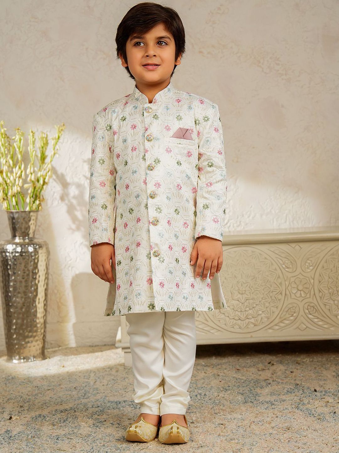 Aj DEZInES Boys Jacquard Full Sleeves Sequins and Embroidery Sherwani-picture-43