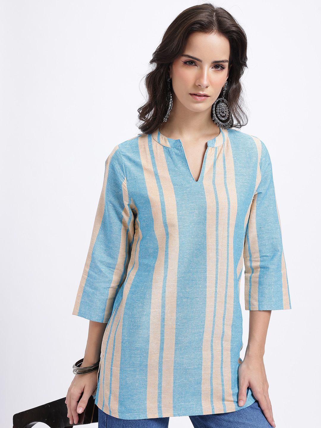 Anouk Rustic Striped Mandarin Collar Straight Kurti-picture-47