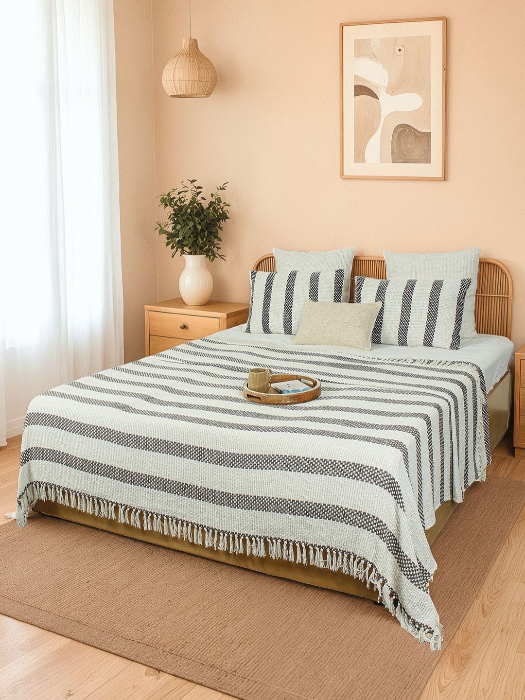 House This Shivalik Grey & White Striped Double Queen Bed Cover-picture-41