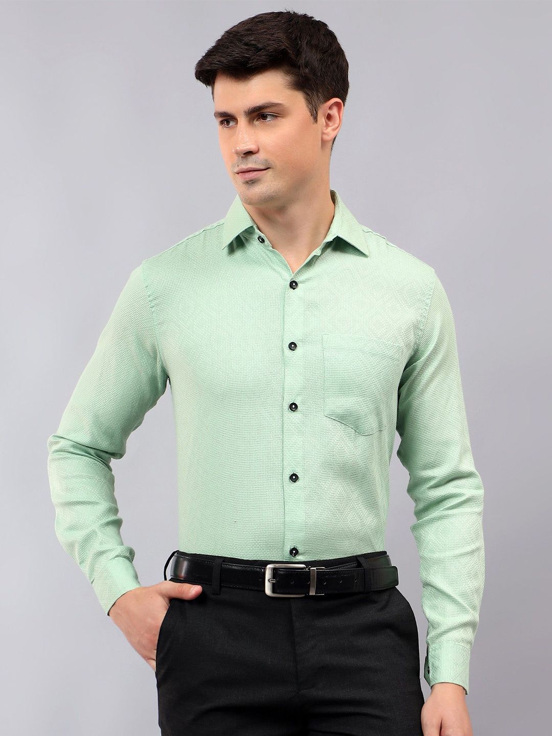 Yugnik Men Smart Slim Fit Textured Spread Collar Cotton Formal Shirt-image-33