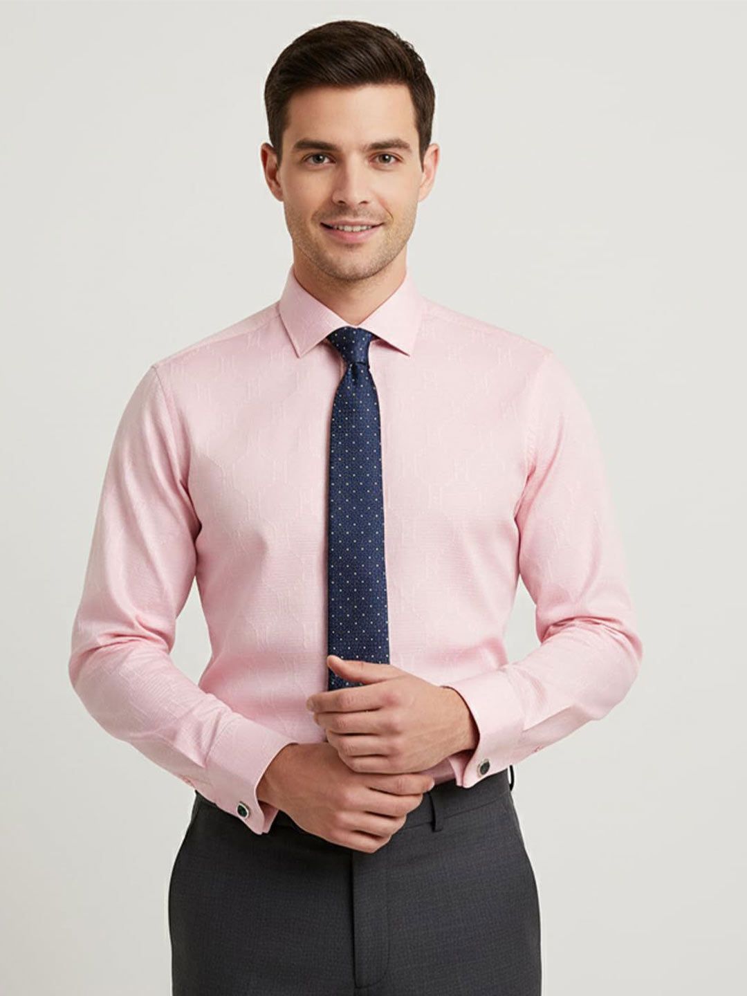 Yugnik Men Smart Slim Fit Textured Spread Collar Cotton Formal Shirt-image-37