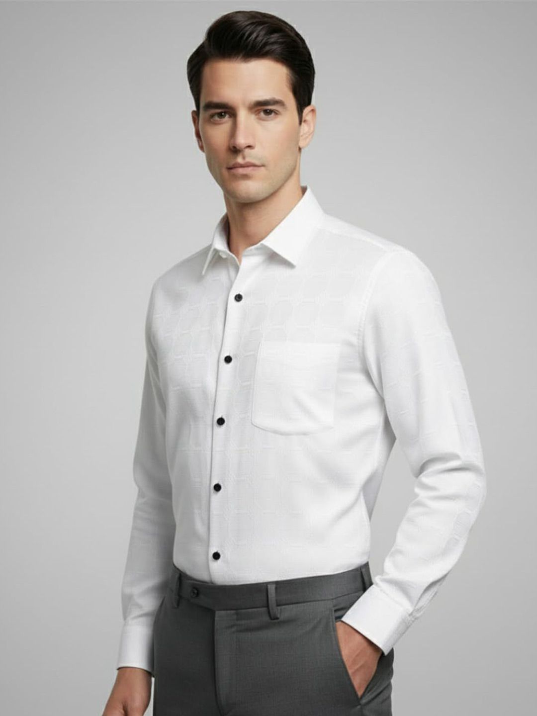 Yugnik Men Smart Slim Fit Textured Spread Collar Cotton Formal Shirt-picture-34