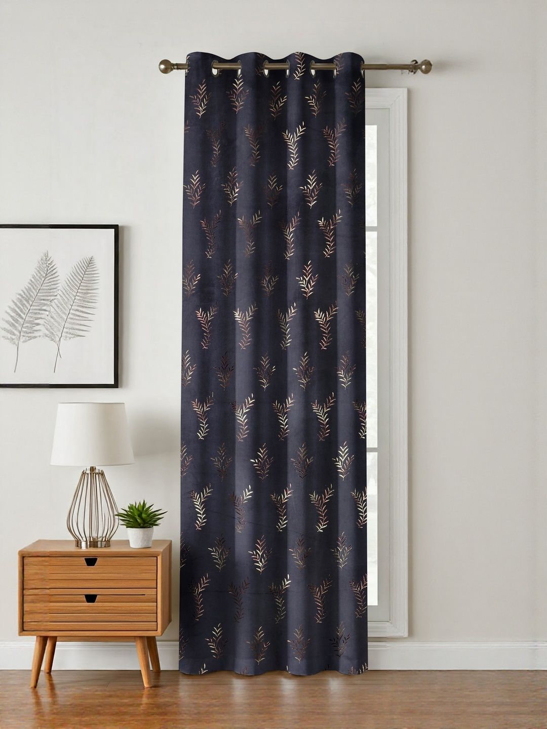 GEET CREATIONS Grey & Beige Floral Printed Room Darkening Velvet Window Curtain-picture-14