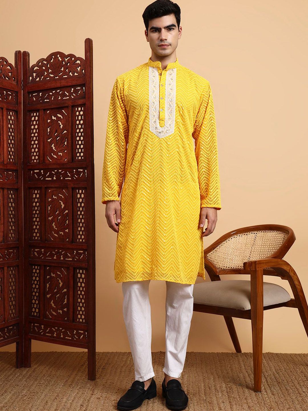 House of Pataudi Men Embroidered Straight Ethnic Kurta-picture-15
