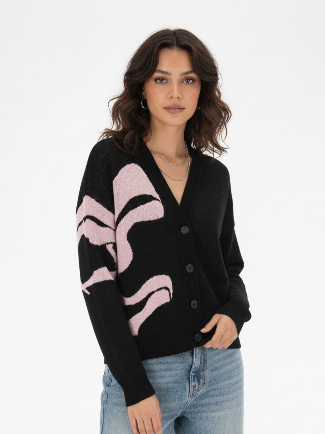 glitchez Conversational Self Design Cardigan with Scarf-picture-27