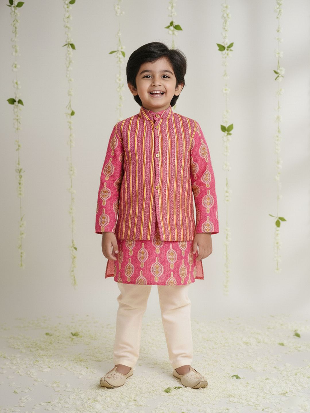 Sangria Boys Ethnic Motifs Printed Pure Cotton Kurta With Trouser & Waistcoat-picture-50