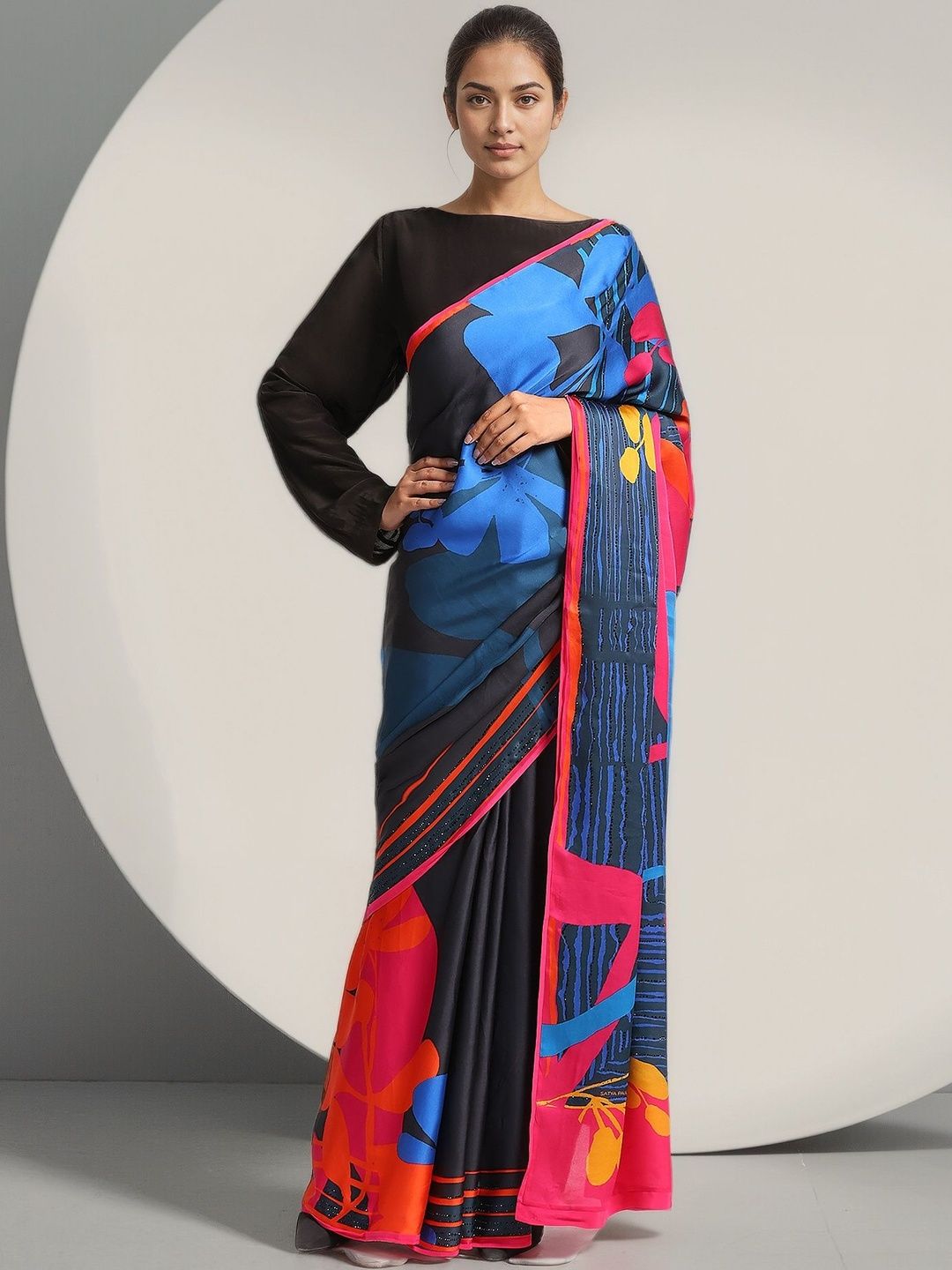 Satya Paul Floral Satin Designer Saree-picture-52
