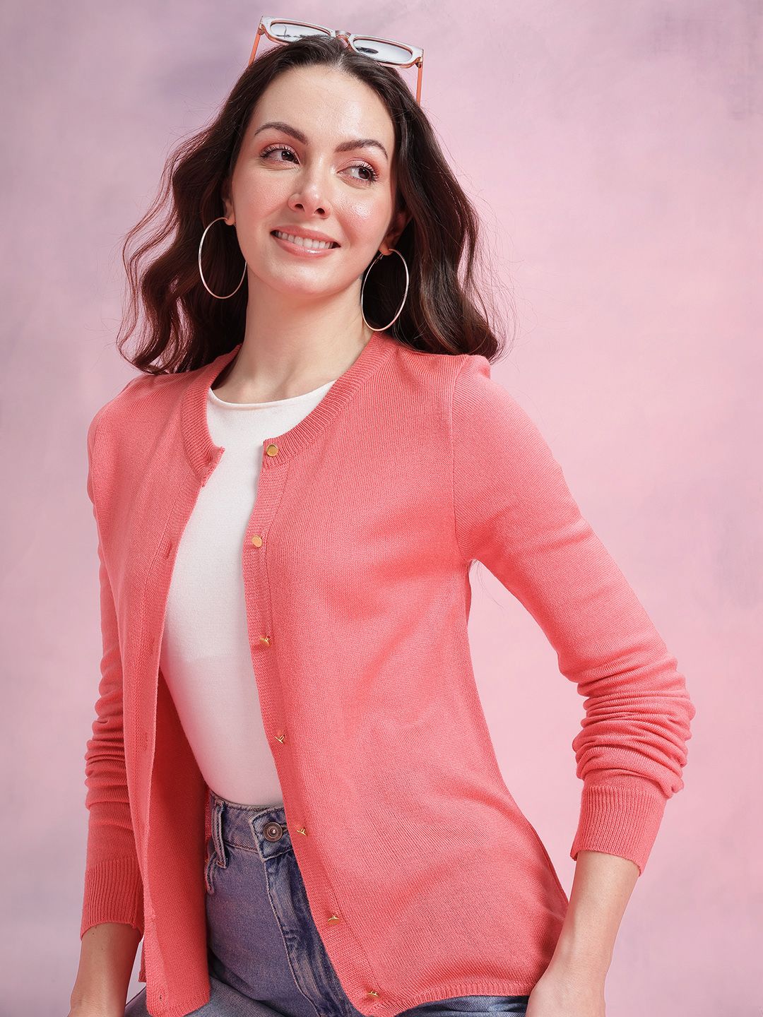 DressBerry Solid Round Neck Cardigan-image-3