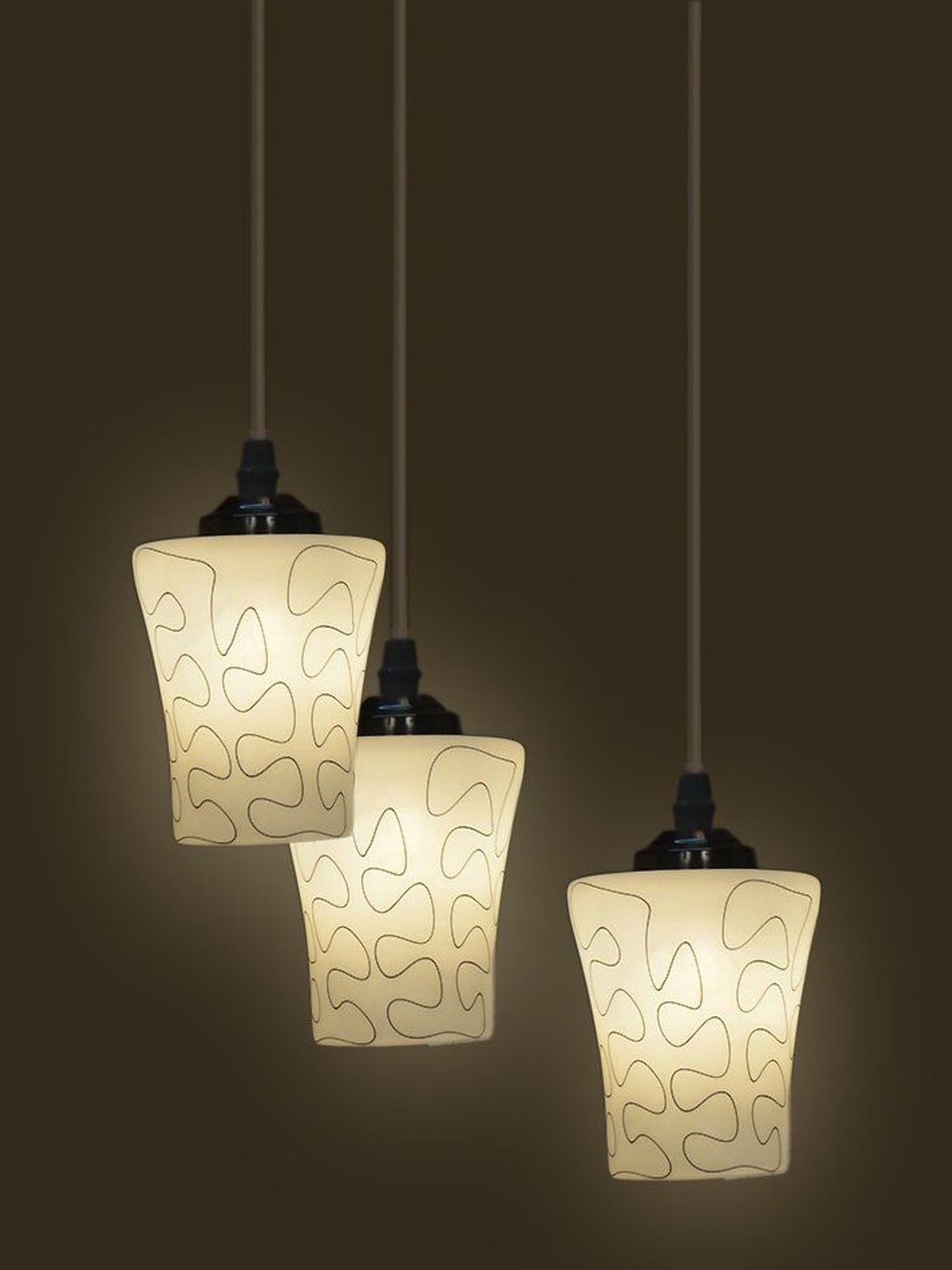 SOMIL Set of 3 White & Grey Printed Contemporary Chandelier Ceiling Hanging Lamp-image-3