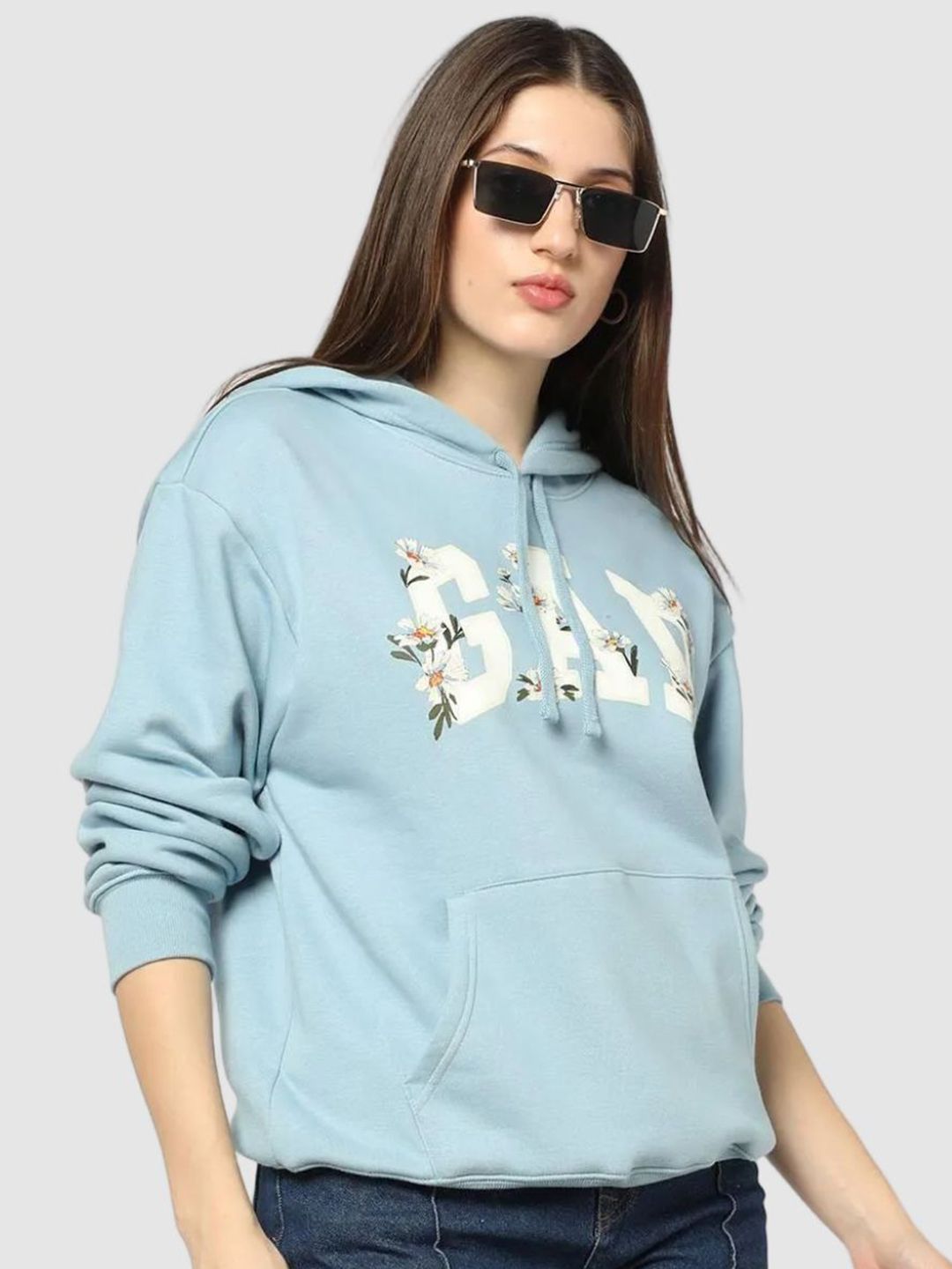 GAP Women Brand Logo Printed Drop-Shoulder Hooded Sweatshirt