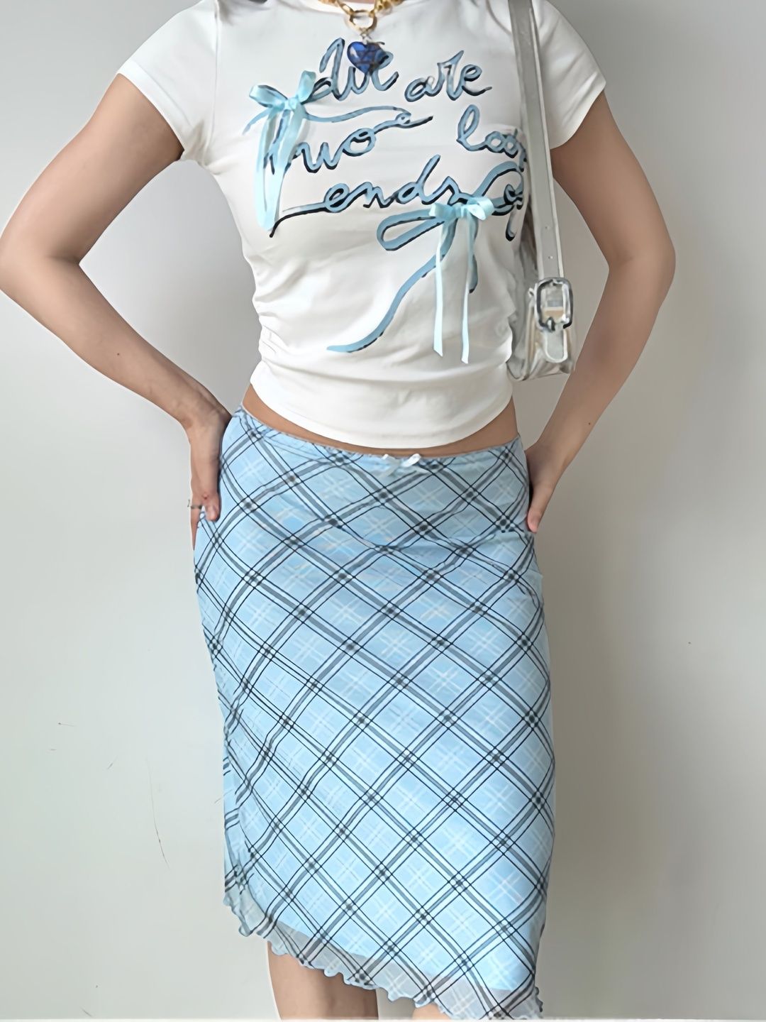 StyleCast x Revolte Checked Straight Knee Length Skirts-picture-11