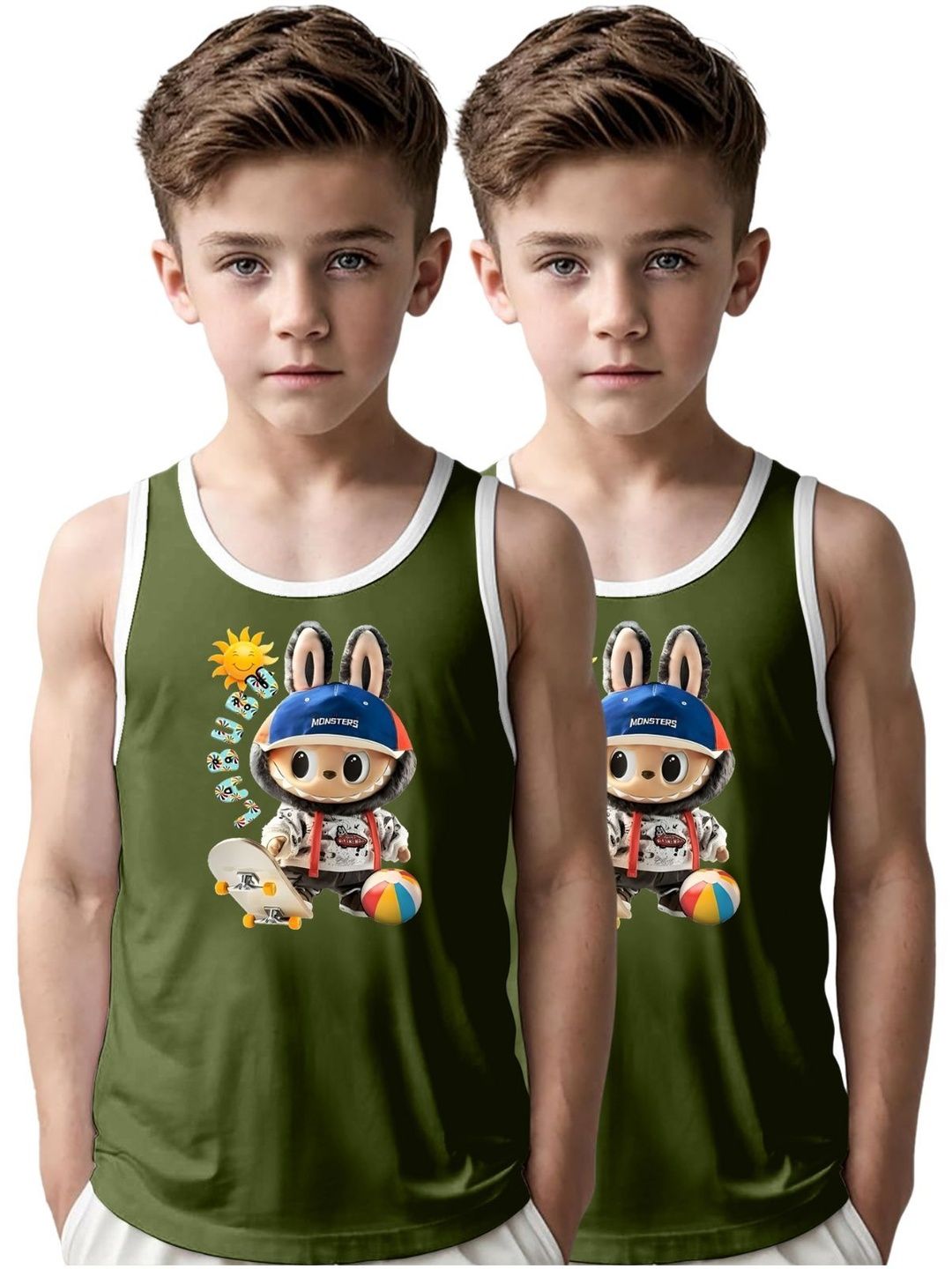MGRS Boys Pack Of 2 Printed Pure Cotton Basic Vests-picture-19