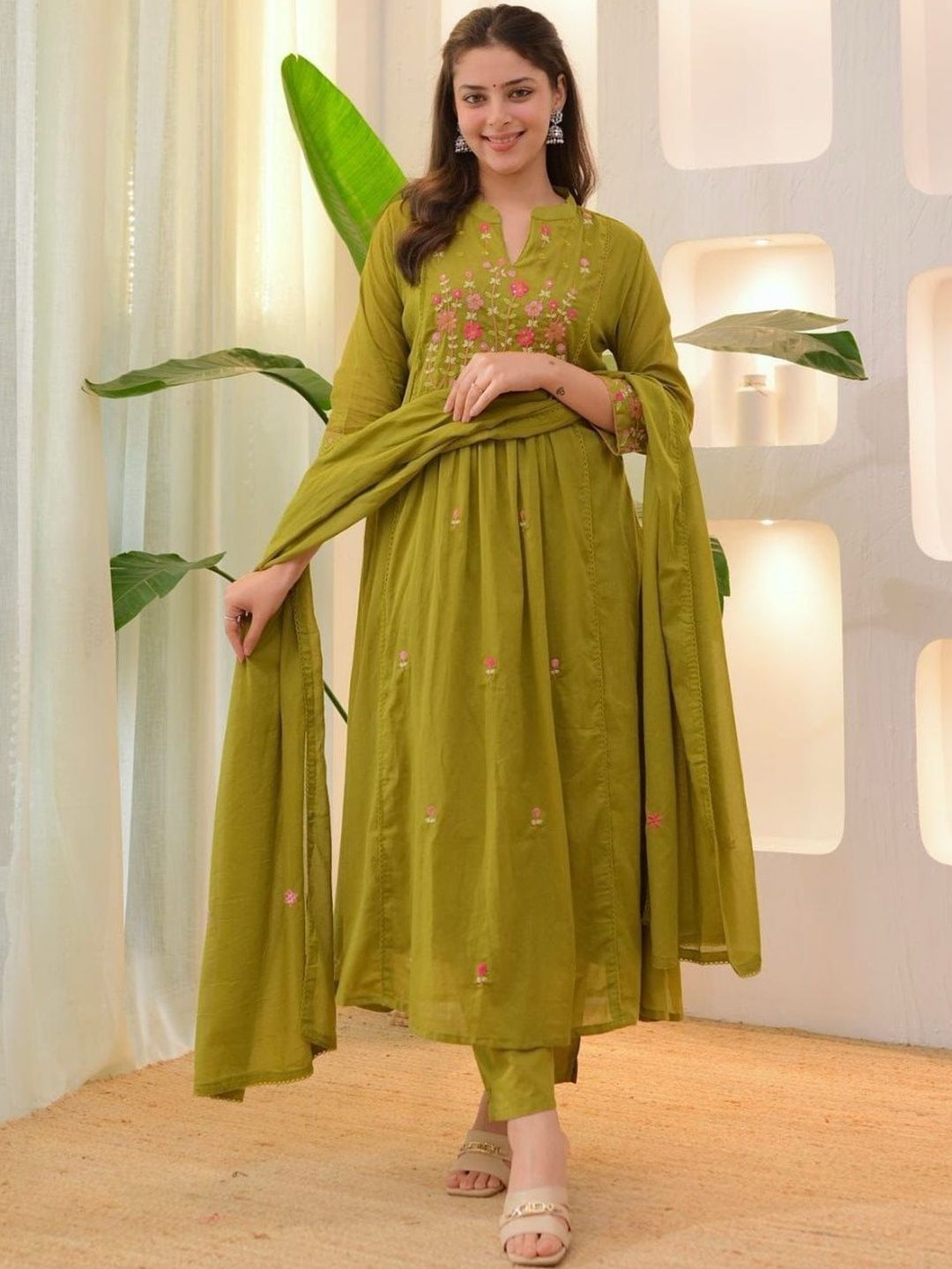 MILAAV Women Floral Embroidered Empire Thread Work Kurta with Trousers & With Dupatta-picture-30