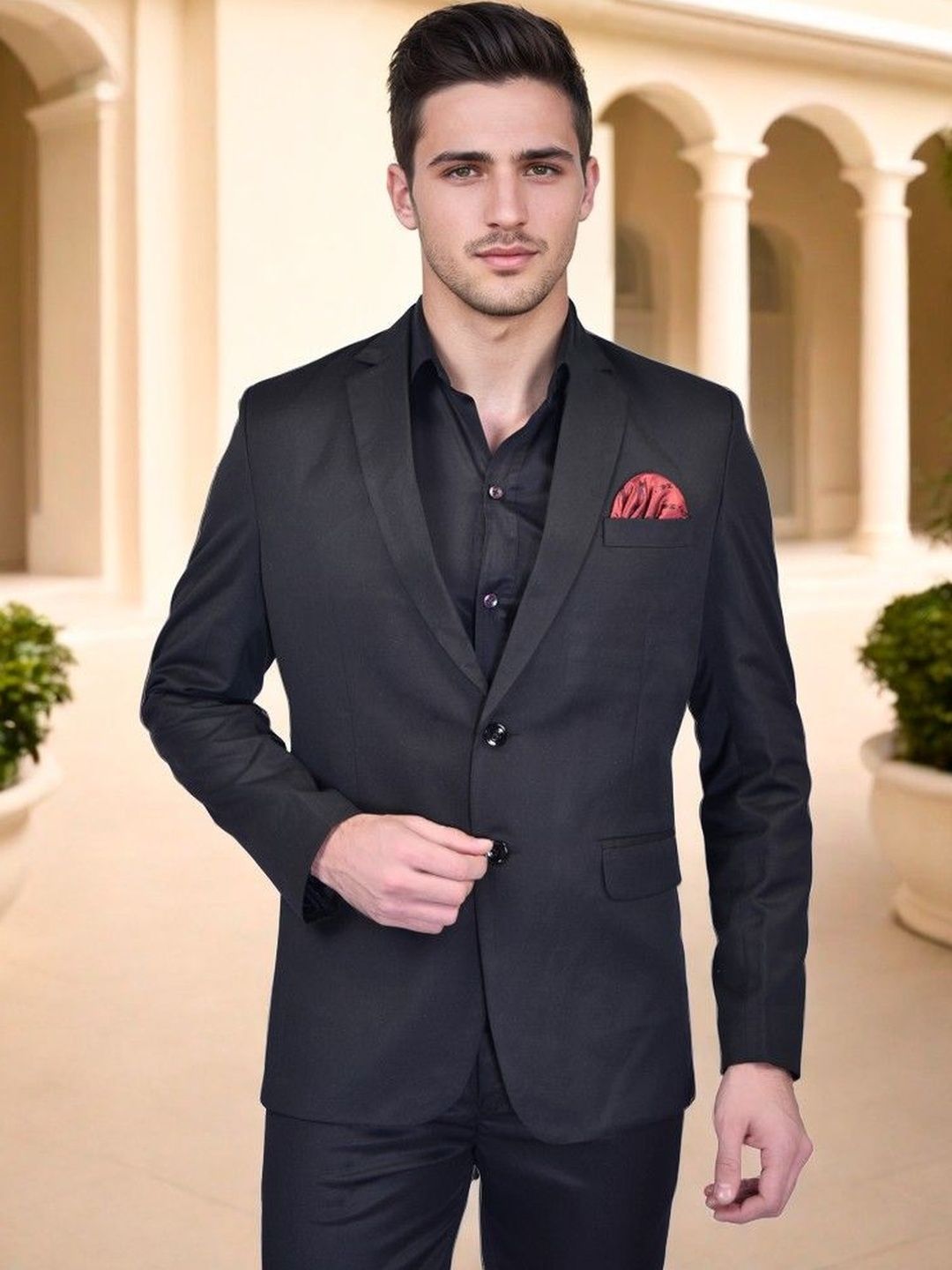 PRINTINDIA Men Solid Notched Lapel Collar Single Breasted Blazer-picture-8